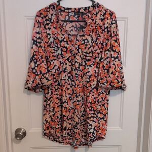 NWT Ava & Grace Woman Floral Abstract Button-Front Tunic Blouse -  Size 2X